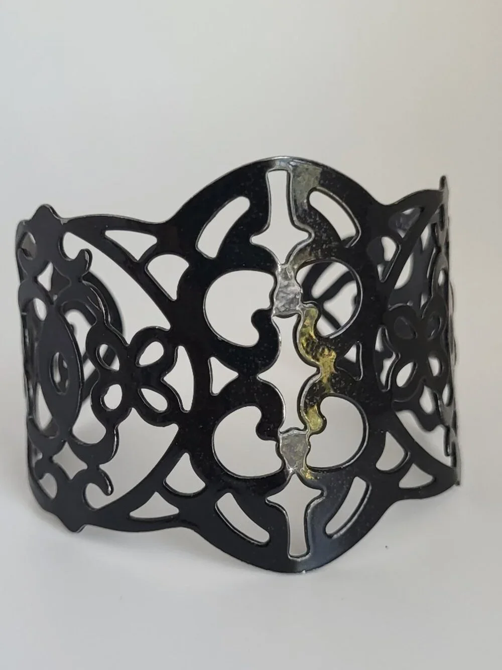 Black Enamel Adjustable Open Work Cuff Bracelet